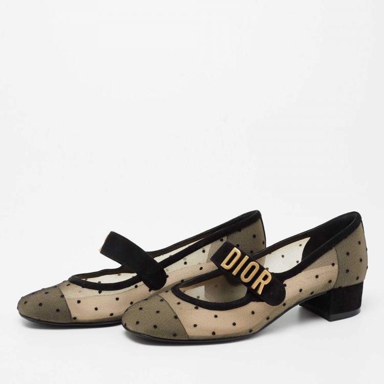 مملوكة مسبقًا Dior Black Mesh And Suede Trim Baby-D Mary Jane Pumps Size 35.5