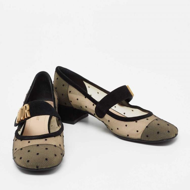 مملوكة مسبقًا Dior Black Mesh And Suede Trim Baby-D Mary Jane Pumps Size 35.5