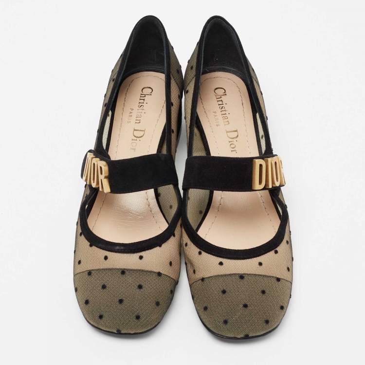 مملوكة مسبقًا Dior Black Mesh And Suede Trim Baby-D Mary Jane Pumps Size 35.5