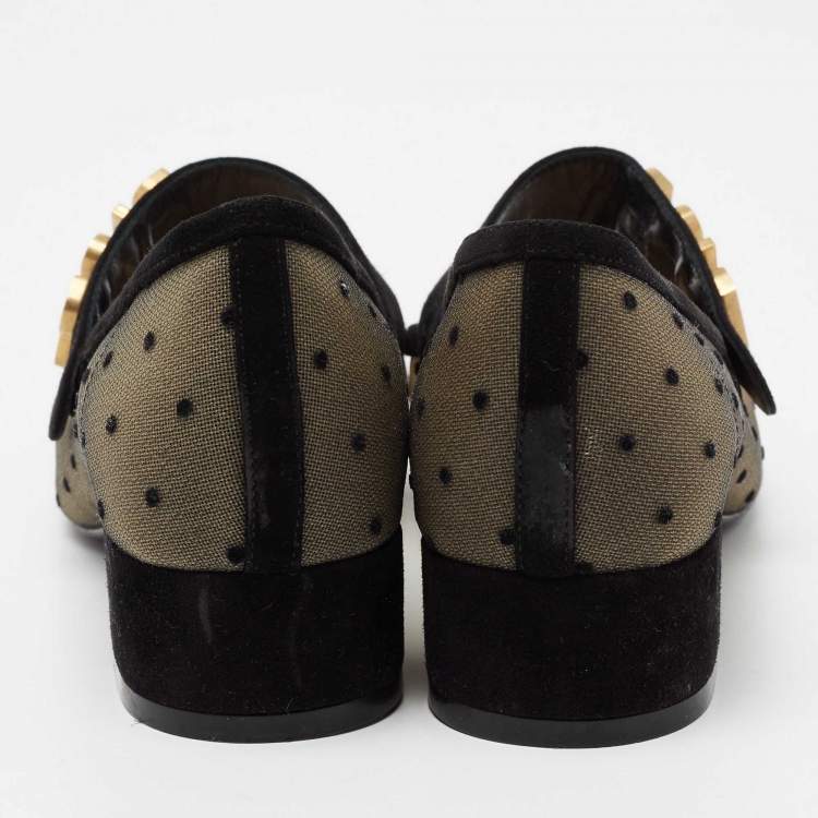 مملوكة مسبقًا Dior Black Mesh And Suede Trim Baby-D Mary Jane Pumps Size 35.5