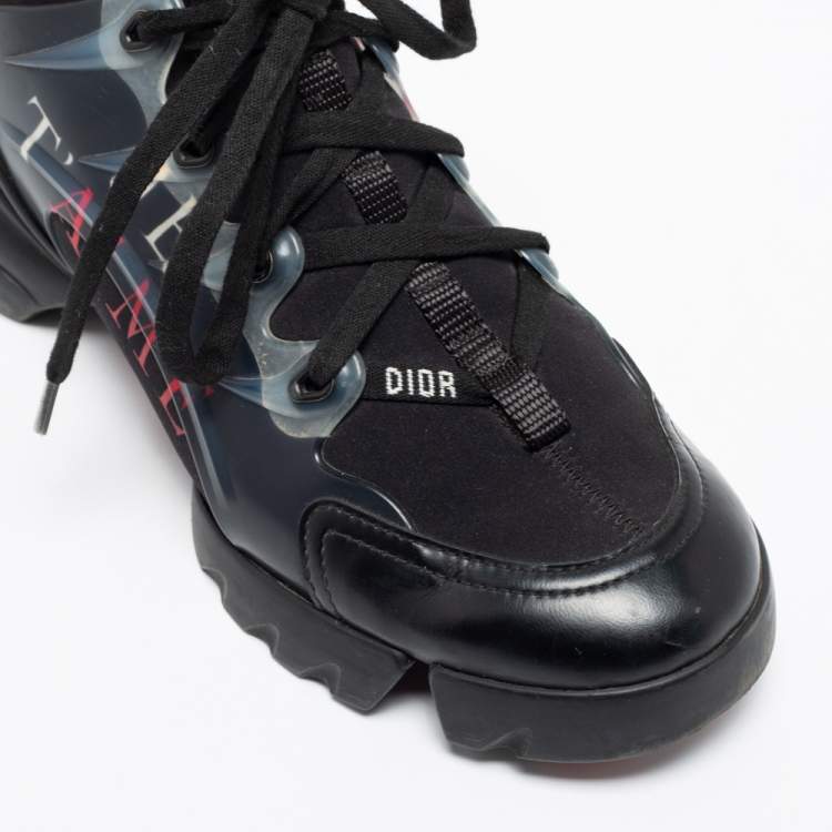 Pre Owned Dior Black Leather And Fabric D-Connect Je T'Aime Chunky Sneakers Size 38