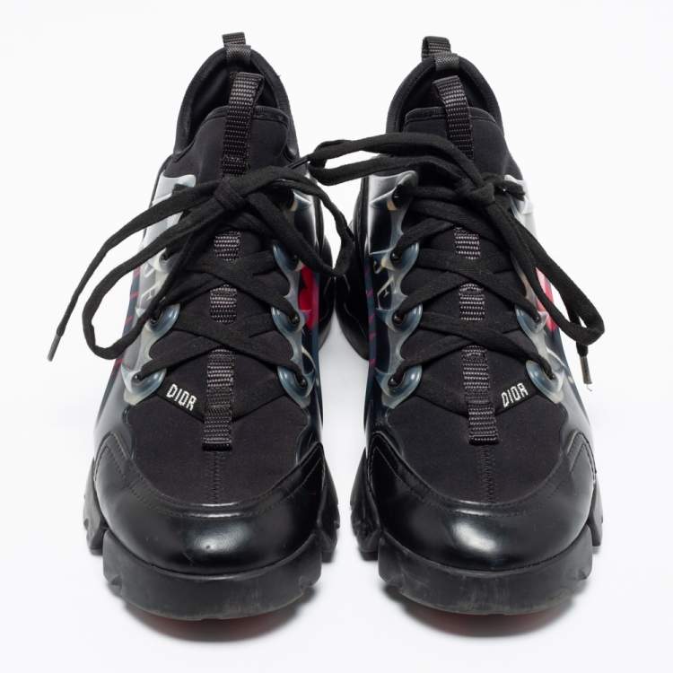 Pre Owned Dior Black Leather And Fabric D-Connect Je T'Aime Chunky Sneakers Size 38
