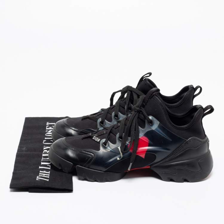 Pre Owned Dior Black Leather And Fabric D-Connect Je T'Aime Chunky Sneakers Size 38