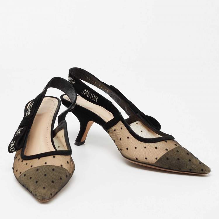 Pre Owned Dior Black Mesh and Suede J'Adior Slingback Pumps Size 40