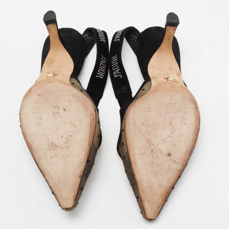 Pre Owned Dior Black Mesh and Suede J'Adior Slingback Pumps Size 40