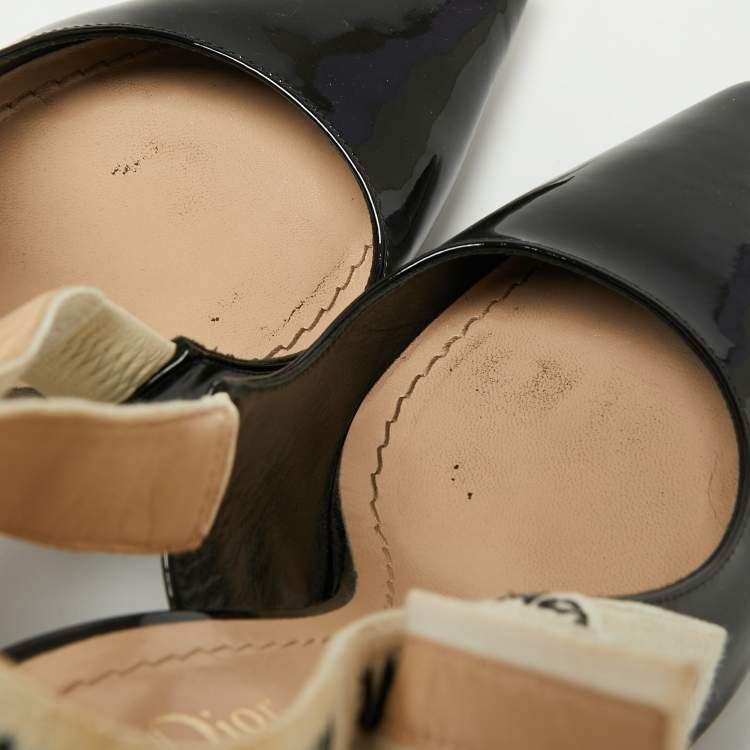 مملوكة مسبقًا Dior Black Patent Leather J'adior Slingback Pumps Size 38.5