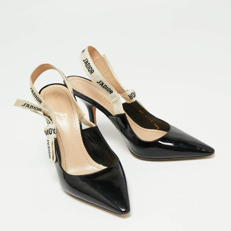 مملوكة مسبقًا Dior Black Patent Leather J'adior Slingback Pumps Size 38.5