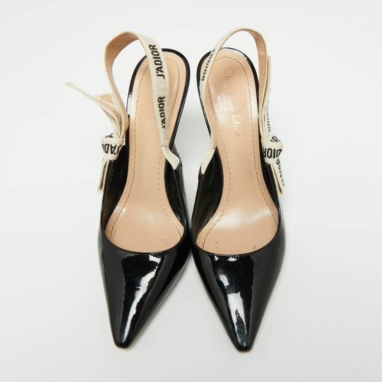 مملوكة مسبقًا Dior Black Patent Leather J'adior Slingback Pumps Size 38.5