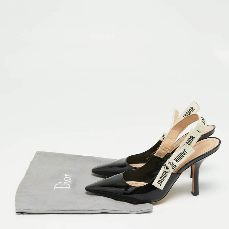 مملوكة مسبقًا Dior Black Patent Leather J'adior Slingback Pumps Size 38.5