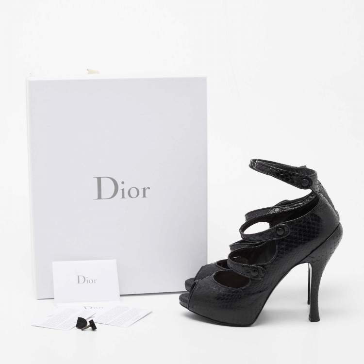 Pre Owned Dior Back Python Leather Strappy Peep Toe Platform Sandals Size 37