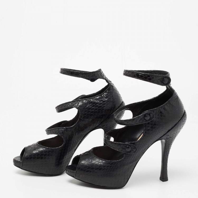 Pre Owned Dior Back Python Leather Strappy Peep Toe Platform Sandals Size 37