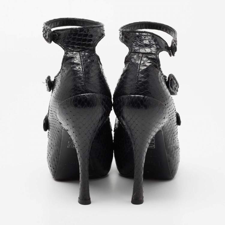 Pre Owned Dior Back Python Leather Strappy Peep Toe Platform Sandals Size 37
