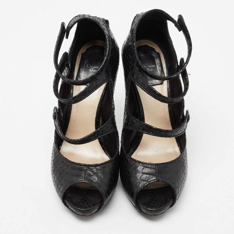 Pre Owned Dior Back Python Leather Strappy Peep Toe Platform Sandals Size 37