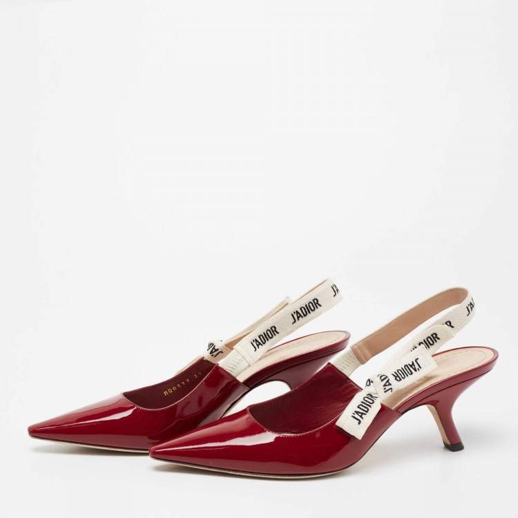 Pre Owned Dior Burgundy Patent Leather J'adior Slingback Sandals Size 39.5