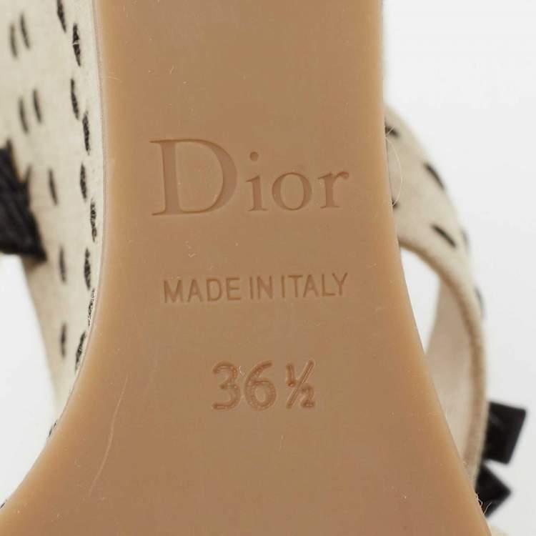Pre Owned Dior Beige Canvas And Leather Criss Cross Wedge Platform Slingback Sandals Size 36.5