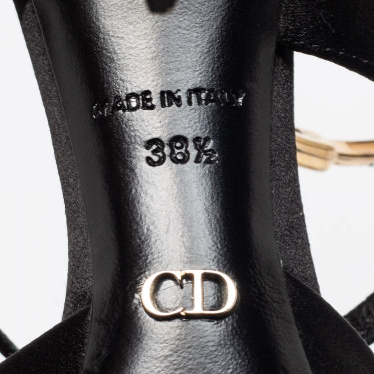 Pre Owned Dior Black Satin And Crystal Ankle Strap Cuff Sandals Size 38.5