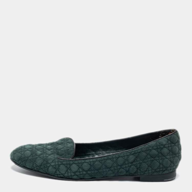 Pre Owned Dior Green Cannage Suede Flats Size 40