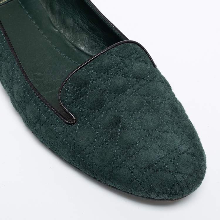 Pre Owned Dior Green Cannage Suede Flats Size 40