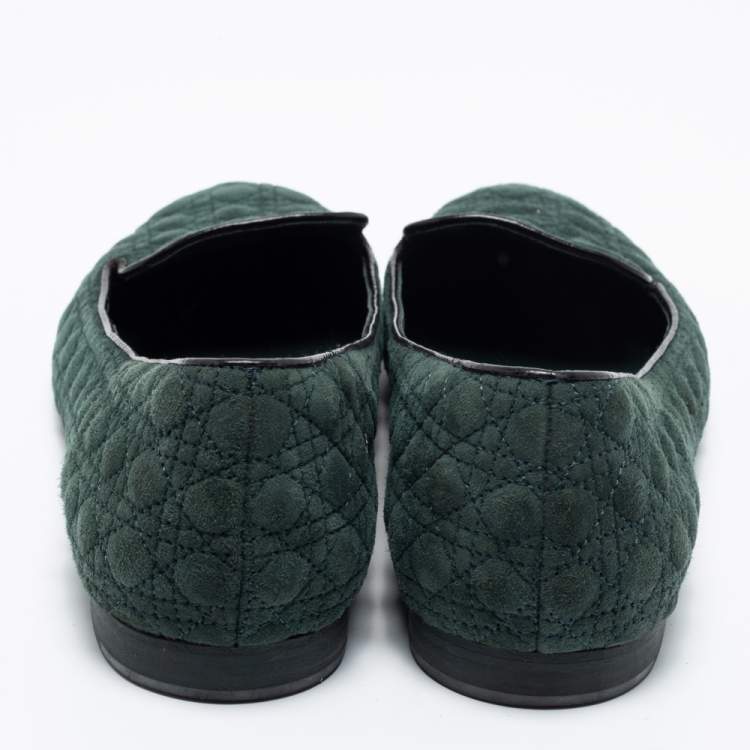 Pre Owned Dior Green Cannage Suede Flats Size 40