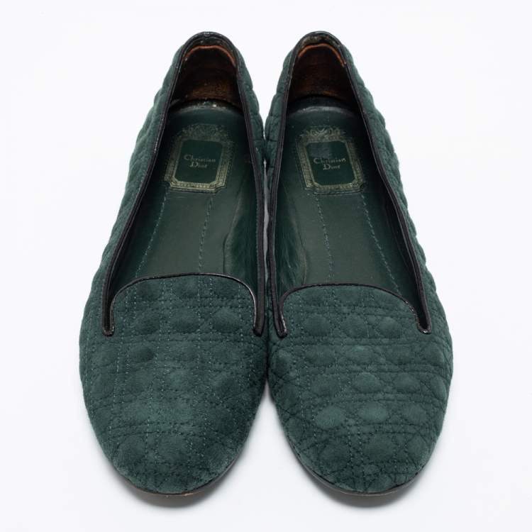 Pre Owned Dior Green Cannage Suede Flats Size 40