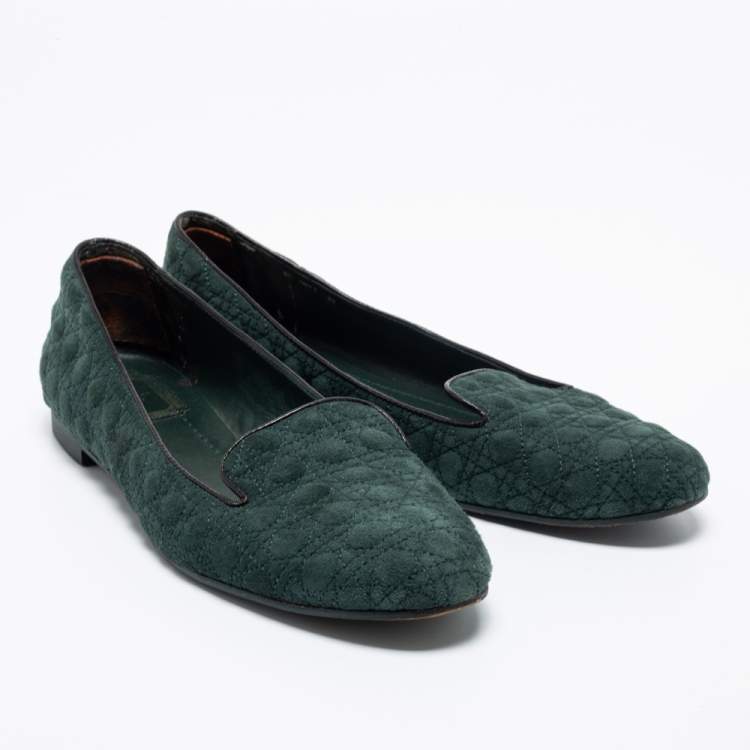 Pre Owned Dior Green Cannage Suede Flats Size 40