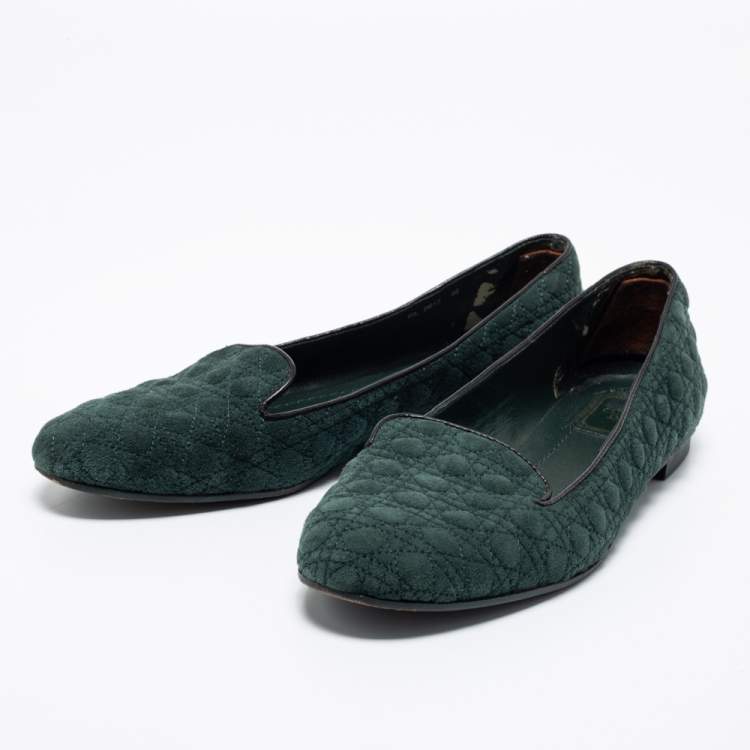 Pre Owned Dior Green Cannage Suede Flats Size 40