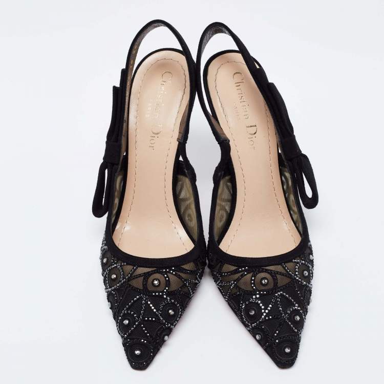Pre Owned Dior Black Suede Crystal Embellished Slingback Sandals Size 36