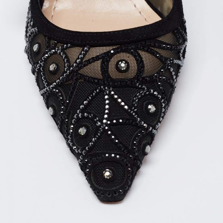 Pre Owned Dior Black Suede Crystal Embellished Slingback Sandals Size 36