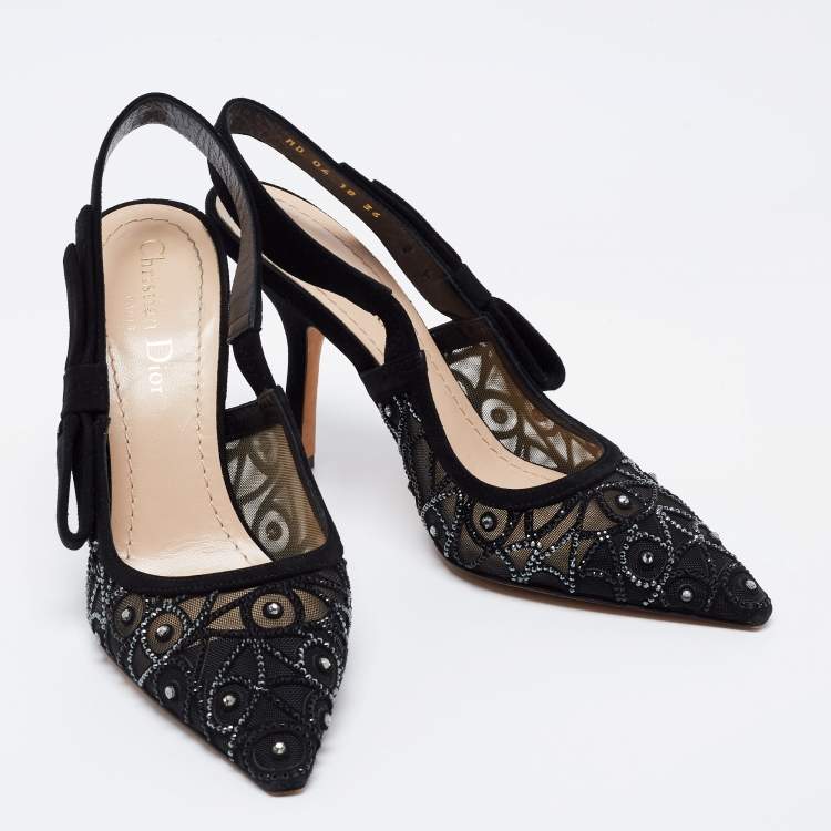 Pre Owned Dior Black Suede Crystal Embellished Slingback Sandals Size 36