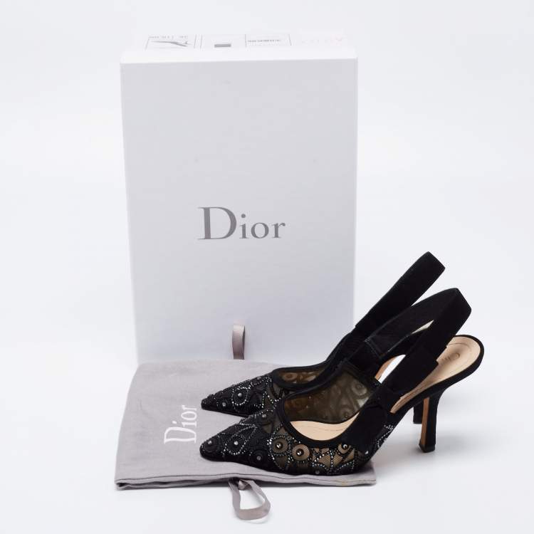 Pre Owned Dior Black Suede Crystal Embellished Slingback Sandals Size 36