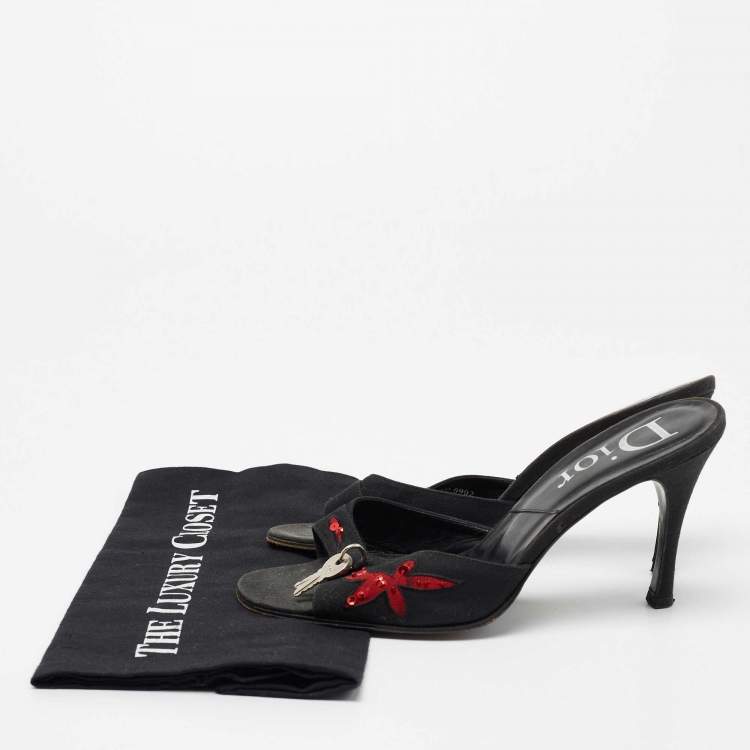 Pre Owned Dior Black Canvas Lock and Key Mule Sandals Size 39