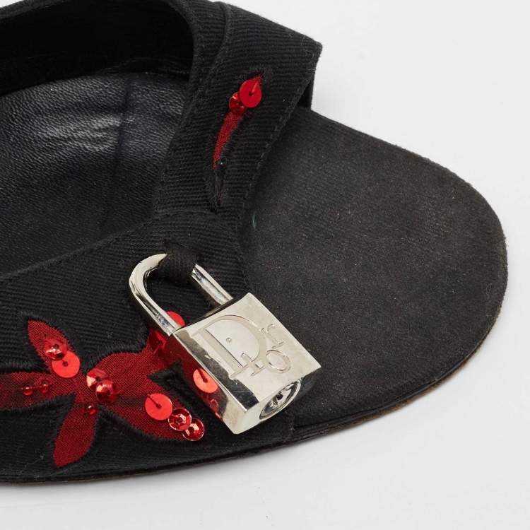 Pre Owned Dior Black Canvas Lock and Key Mule Sandals Size 39