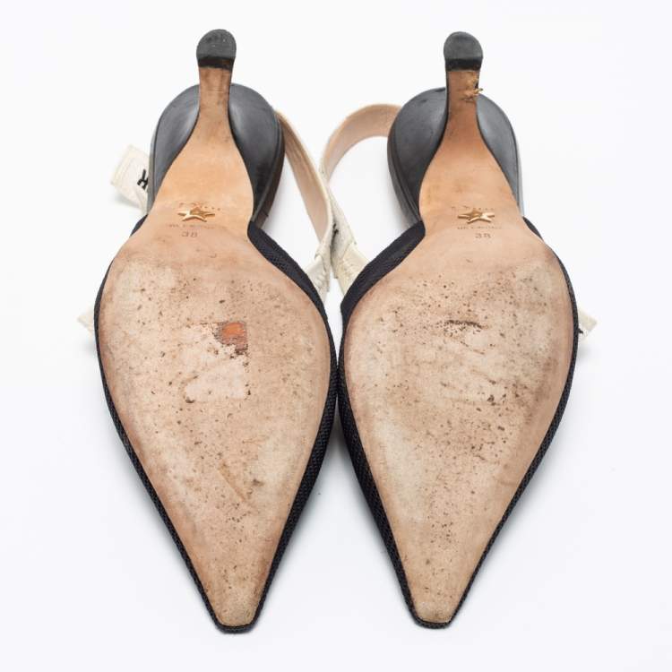 Pre Owned Dior Black Fabric J'Adior Pointed Toe Slingback Sandals Size 38