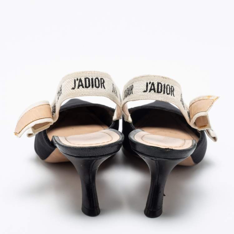 Pre Owned Dior Black Fabric J'Adior Pointed Toe Slingback Sandals Size 38