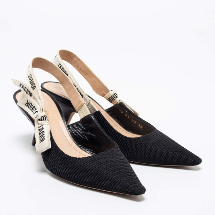 Pre Owned Dior Black Fabric J'Adior Pointed Toe Slingback Sandals Size 38