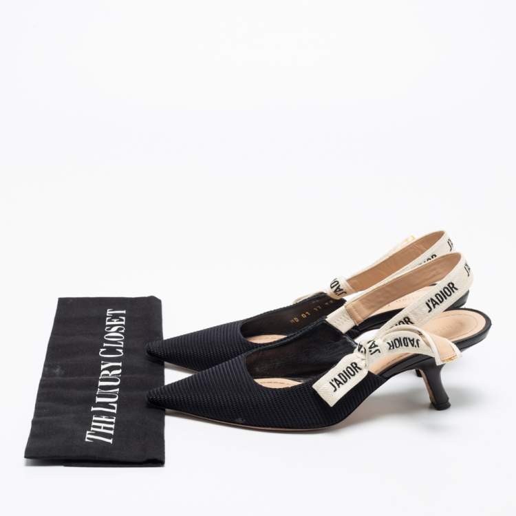 Pre Owned Dior Black Fabric J'Adior Pointed Toe Slingback Sandals Size 38