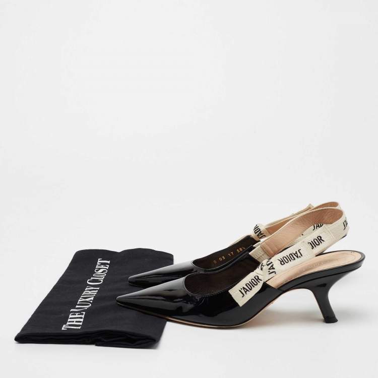 Pre Owned Dior Black Patent Leather J'adior Slingback Pumps Size 38.5