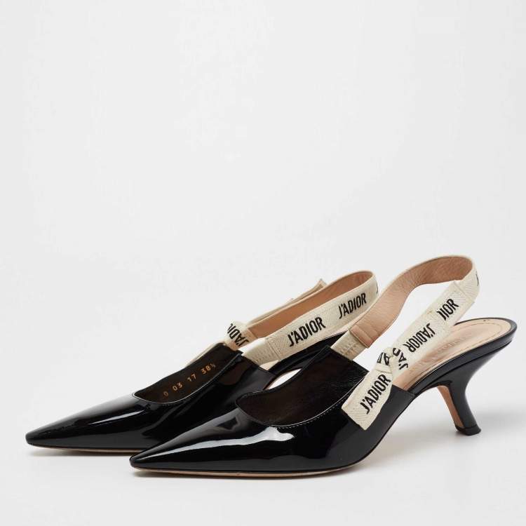 Pre Owned Dior Black Patent Leather J'adior Slingback Pumps Size 38.5