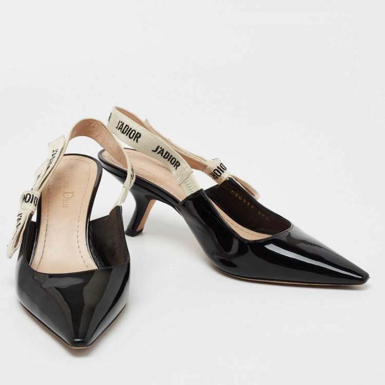 Pre Owned Dior Black Patent Leather J'adior Slingback Pumps Size 38.5