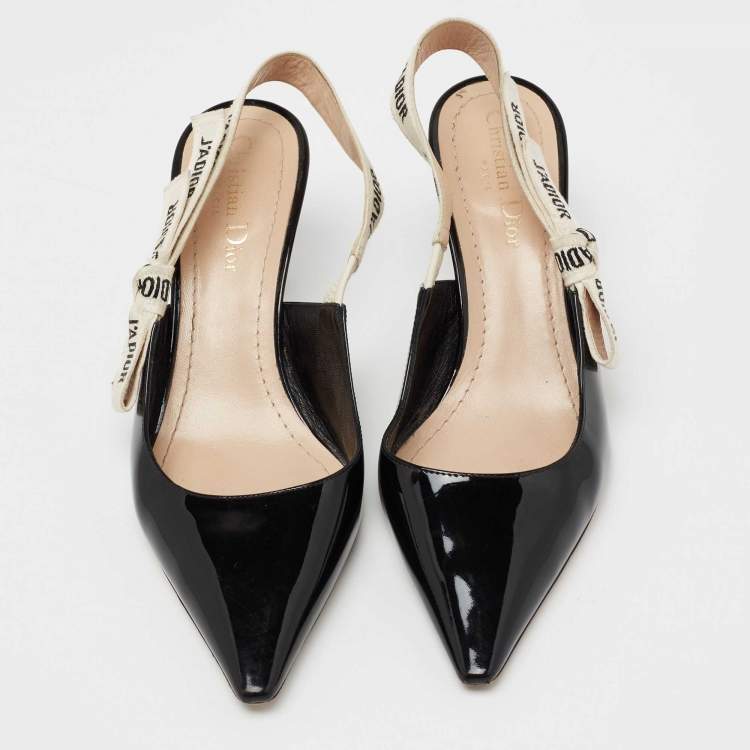 Pre Owned Dior Black Patent Leather J'adior Slingback Pumps Size 38.5