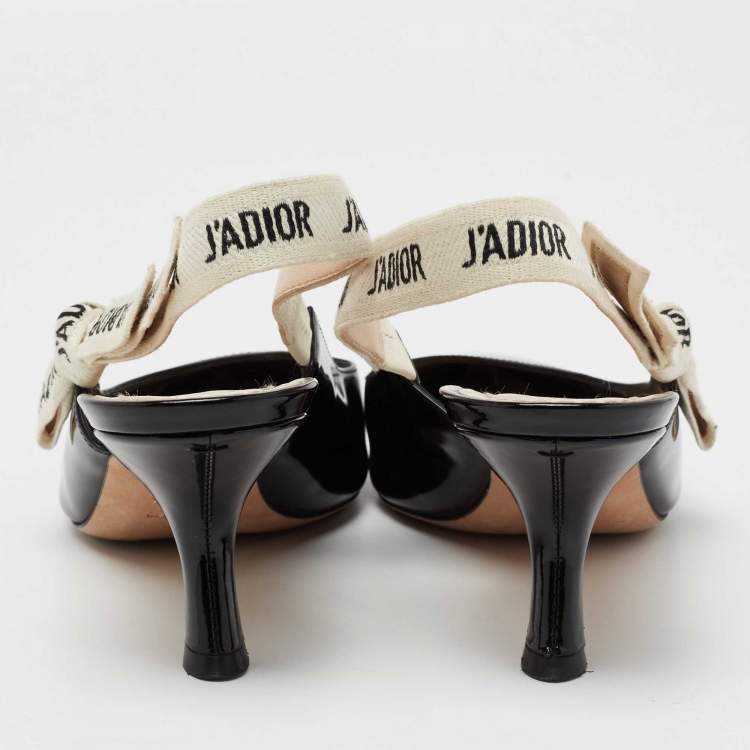 Pre Owned Dior Black Patent Leather J'adior Slingback Pumps Size 38.5