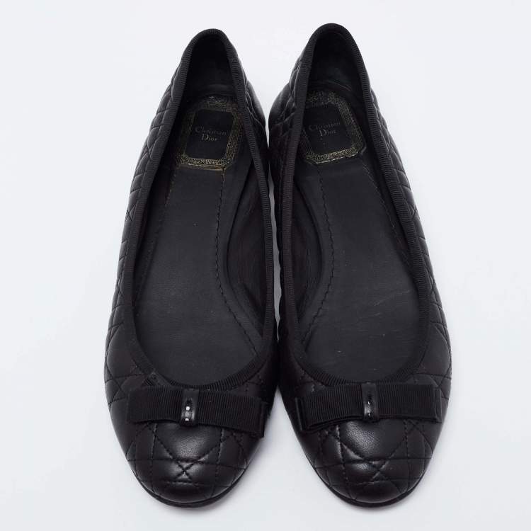 Pre Owned Dior Black Cannage Leather Ballet Flats Size 38.5