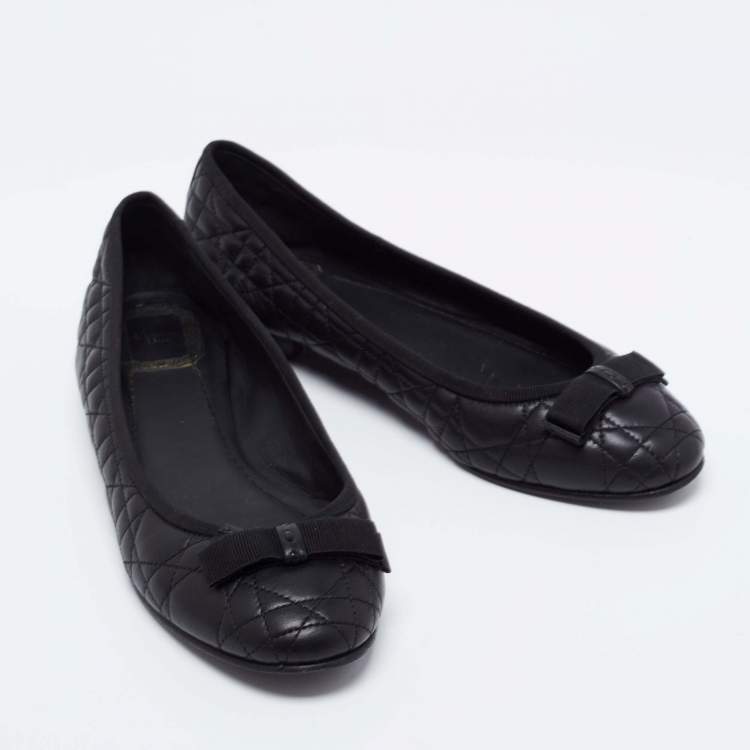 Pre Owned Dior Black Cannage Leather Ballet Flats Size 38.5