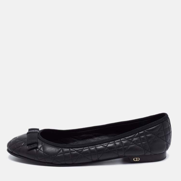 Pre Owned Dior Black Cannage Leather Ballet Flats Size 38.5