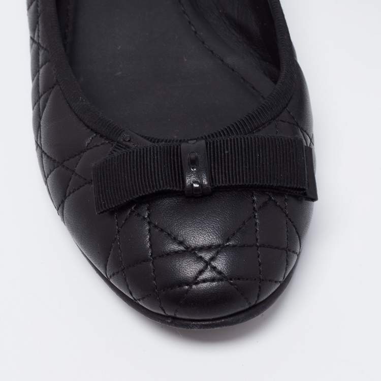 Pre Owned Dior Black Cannage Leather Ballet Flats Size 38.5