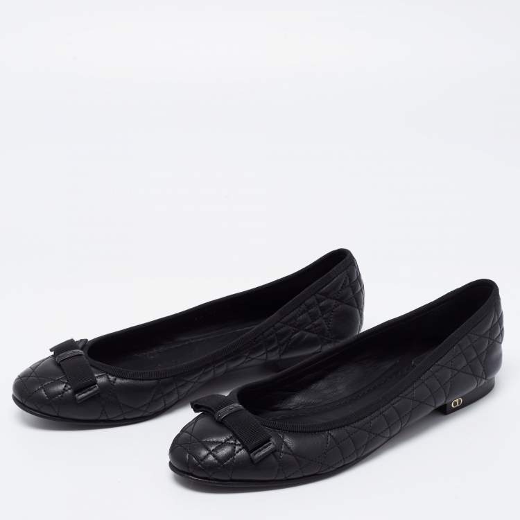 Pre Owned Dior Black Cannage Leather Ballet Flats Size 38.5