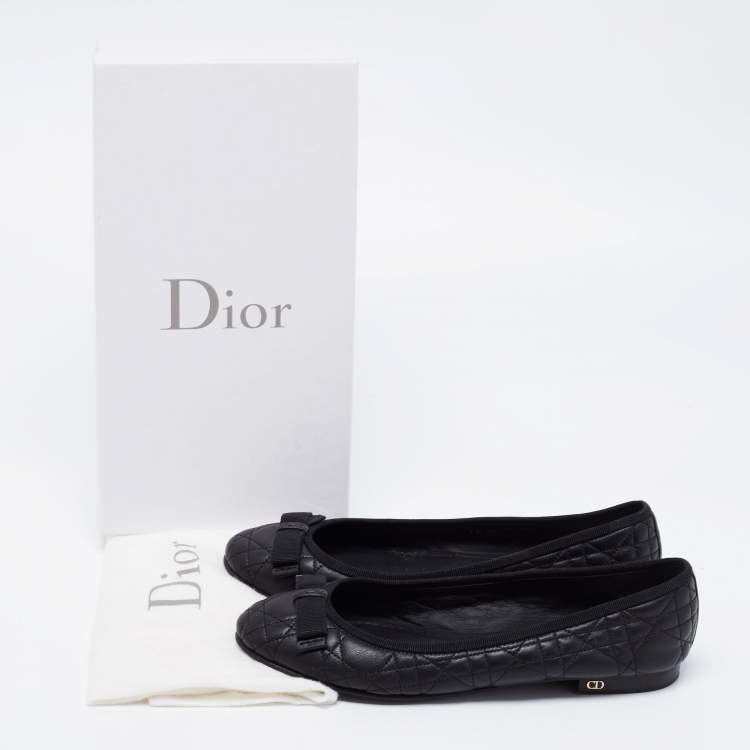 Pre Owned Dior Black Cannage Leather Ballet Flats Size 38.5