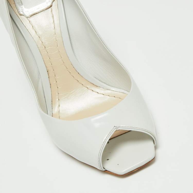 Pre Owned Dior Off White/Black Patent Leather Eclipse Peep Toe Pumps Size 38.5