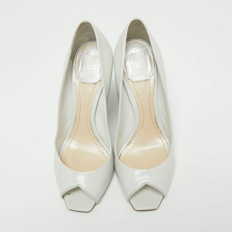Pre Owned Dior Off White/Black Patent Leather Eclipse Peep Toe Pumps Size 38.5