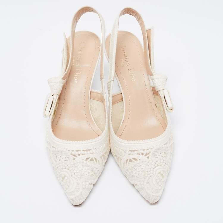 Pre Owned Dior Off White Lace J'adior Slingback Sandals Size 37